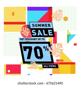 Summer sale beautiful web banner. Fashion and travel discount. Vector holiday illustration with special offer.