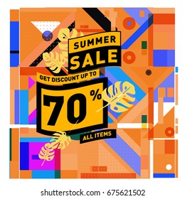 Summer sale beautiful web banner. Fashion and travel discount. Vector holiday illustration with special offer.