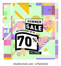 Summer sale beautiful web banner. Fashion and travel discount. Vector holiday illustration with special offers.