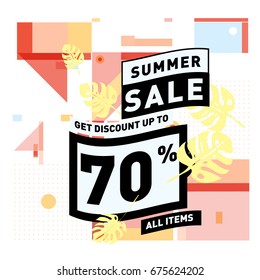 Summer sale beautiful web banner. Fashion and travel discount. Vector holiday illustration with special offers.