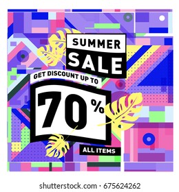Summer sale beautiful web banner. Fashion and travel discount. Vector holiday illustration with special offers.