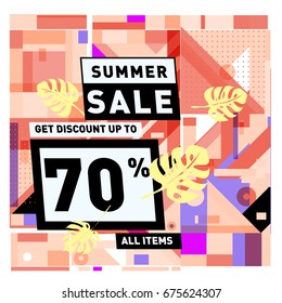 Summer sale beautiful web banner. Fashion and travel discount. Vector holiday illustration with special offers.