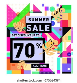 Summer sale beautiful web banner. Fashion and travel discount. Vector holiday illustration with special offers.