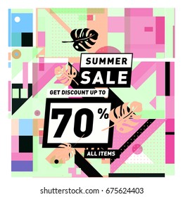 Summer sale beautiful web banner. Fashion and travel discount. Vector holiday illustration with special offers.