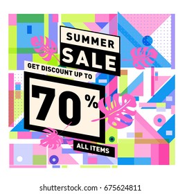 Summer sale beautiful web banner. Fashion and travel discount. Vector holiday illustration with special offers.