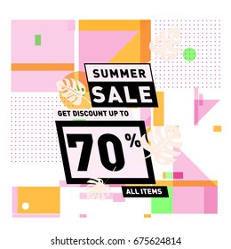 Summer sale beautiful web banner. Fashion and travel discount. Vector holiday illustration with special offers.