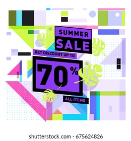Summer sale beautiful web banner. Fashion and travel discount. Vector holiday illustration with special offers.