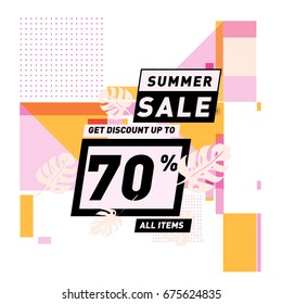 Summer sale beautiful web banner. Fashion and travel discount. Vector holiday illustration with special offers.
