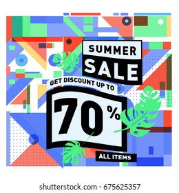 Summer sale beautiful web banner. Fashion and travel discount. Vector holiday illustration with special offers.