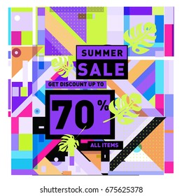 Summer sale beautiful web banner. Fashion and travel discount. Vector holiday illustration with special offers.