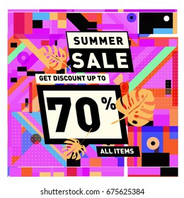 Summer sale beautiful web banner. Fashion and travel discount. Vector holiday illustration with special offers.