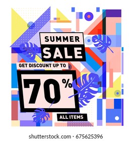 Summer sale beautiful web banner. Fashion and travel discount. Vector holiday illustration with special offers.