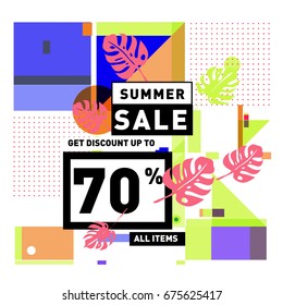 Summer sale beautiful web banner. Fashion and travel discount. Vector holiday illustration with special offers.