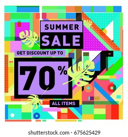 Summer sale beautiful web banner. Fashion and travel discount. Vector holiday illustration with special offers.