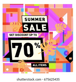 Summer sale beautiful web banner. Fashion and travel discount. Vector holiday illustration with special offers.