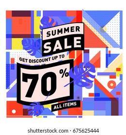 Summer sale beautiful web banner. Fashion and travel discount. Vector holiday illustration with special offers.
