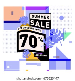 Summer sale beautiful web banner. Fashion and travel discount. Vector holiday illustration with special offers.