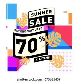 Summer sale beautiful web banner. Fashion and travel discount. Vector holiday illustration with special offers.