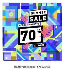 Summer sale beautiful web banner. Fashion and travel discount. Vector holiday illustration with special offers.