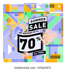 Summer sale beautiful web banner. Fashion and travel discount. Vector holiday illustration with special offers.