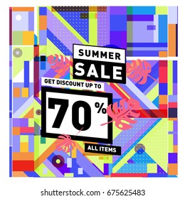 Summer sale beautiful web banner. Fashion and travel discount. Vector holiday illustration with special offers.