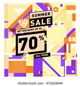 Summer sale beautiful web banner. Fashion and travel discount. Vector holiday illustration with special offers.