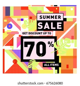 Summer sale beautiful web banner. Fashion and travel discount. Vector holiday illustration with special offers.