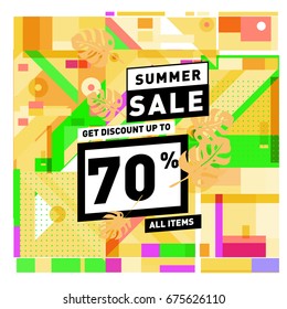 Summer sale beautiful web banner. Fashion and travel discount. Vector holiday illustration with special offers.