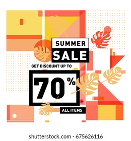 Summer sale beautiful web banner. Fashion and travel discount. Vector holiday illustration with special offers.