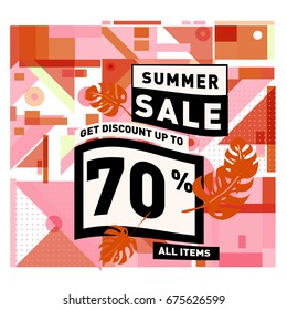 Summer sale beautiful web banner. Fashion and travel discount. Vector holiday illustration with special offers.