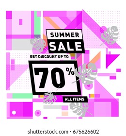 Summer sale beautiful web banner. Fashion and travel discount. Vector holiday illustration with special offers.