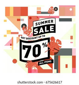 Summer sale beautiful web banner. Fashion and travel discount. Vector holiday illustration with special offers.