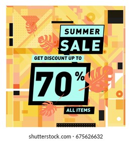 Summer sale beautiful web banner. Fashion and travel discount. Vector holiday illustration with special offers.