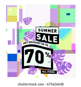 Summer sale beautiful web banner. Fashion and travel discount. Vector holiday illustration with special offers.