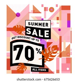 Summer sale beautiful web banner. Fashion and travel discount. Vector holiday illustration with special offers.