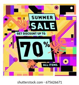 Summer sale beautiful web banner. Fashion and travel discount. Vector holiday illustration with special offers.