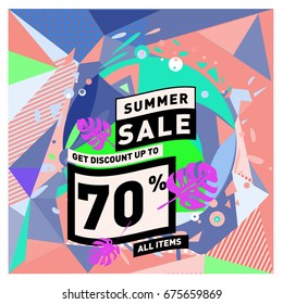 Summer sale beautiful web banner. Fashion and travel discount. Vector holiday illustration with special offers and promotions.