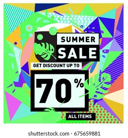 Summer sale beautiful web banner. Fashion and travel discount. Vector holiday illustration with special offers and promotions.