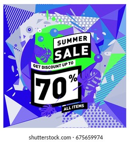 Summer sale beautiful web banner. Fashion and travel discount. Vector holiday illustration with special offers and promotions.