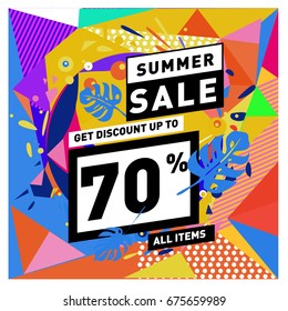 Summer sale beautiful web banner. Fashion and travel discount. Vector holiday illustration with special offers and promotions.