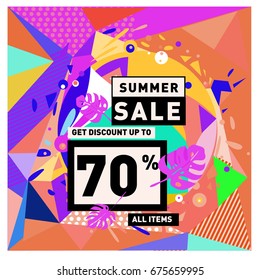 Summer sale beautiful web banner. Fashion and travel discount. Vector holiday illustration with special offers and promotions.