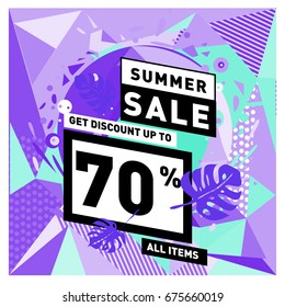 Summer sale beautiful web banner. Fashion and travel discount. Vector holiday illustration with special offers and promotions.