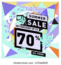 Summer sale beautiful web banner. Fashion and travel discount. Vector holiday illustration with special offers and promotions.