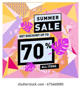 Summer sale beautiful web banner. Fashion and travel discount. Vector holiday illustration with special offers and promotions.