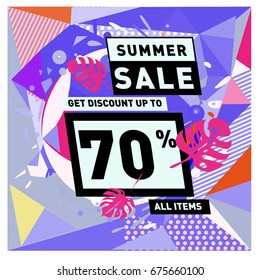Summer sale beautiful web banner. Fashion and travel discount. Vector holiday illustration with special offers and promotions.