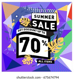 Summer sale beautiful web banner. Fashion and travel discount. Vector holiday illustration with special offers and promotions.
