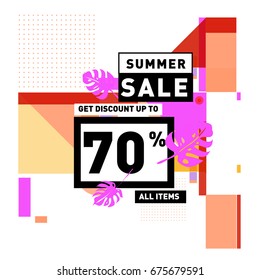 Summer sale beautiful web banner. Fashion and travel discount. Vector holiday illustration with special offers and promotions.