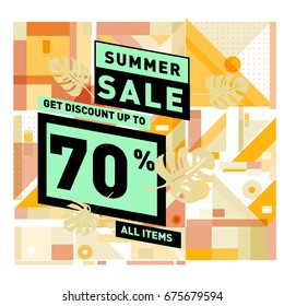 Summer sale beautiful web banner. Fashion and travel discount. Vector holiday illustration with special offers and promotions.