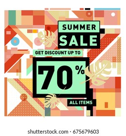 Summer sale beautiful web banner. Fashion and travel discount. Vector holiday illustration with special offers and promotions.