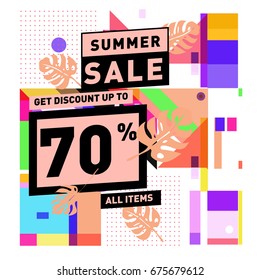 Summer sale beautiful web banner. Fashion and travel discount. Vector holiday illustration with special offers and promotions.
